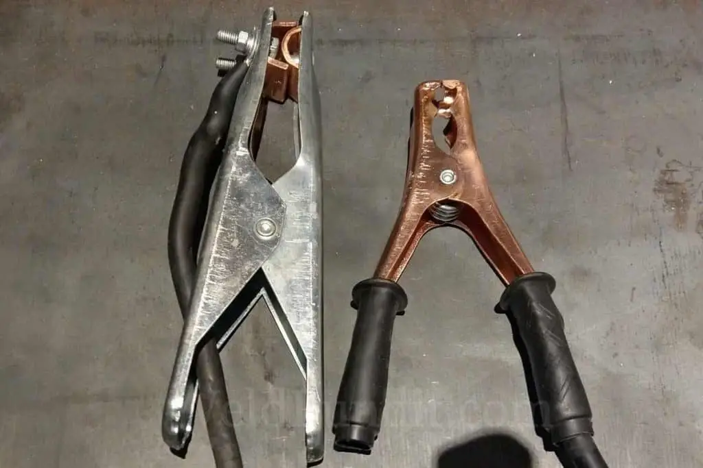 A photo of two types of welding working (grounding) clamps