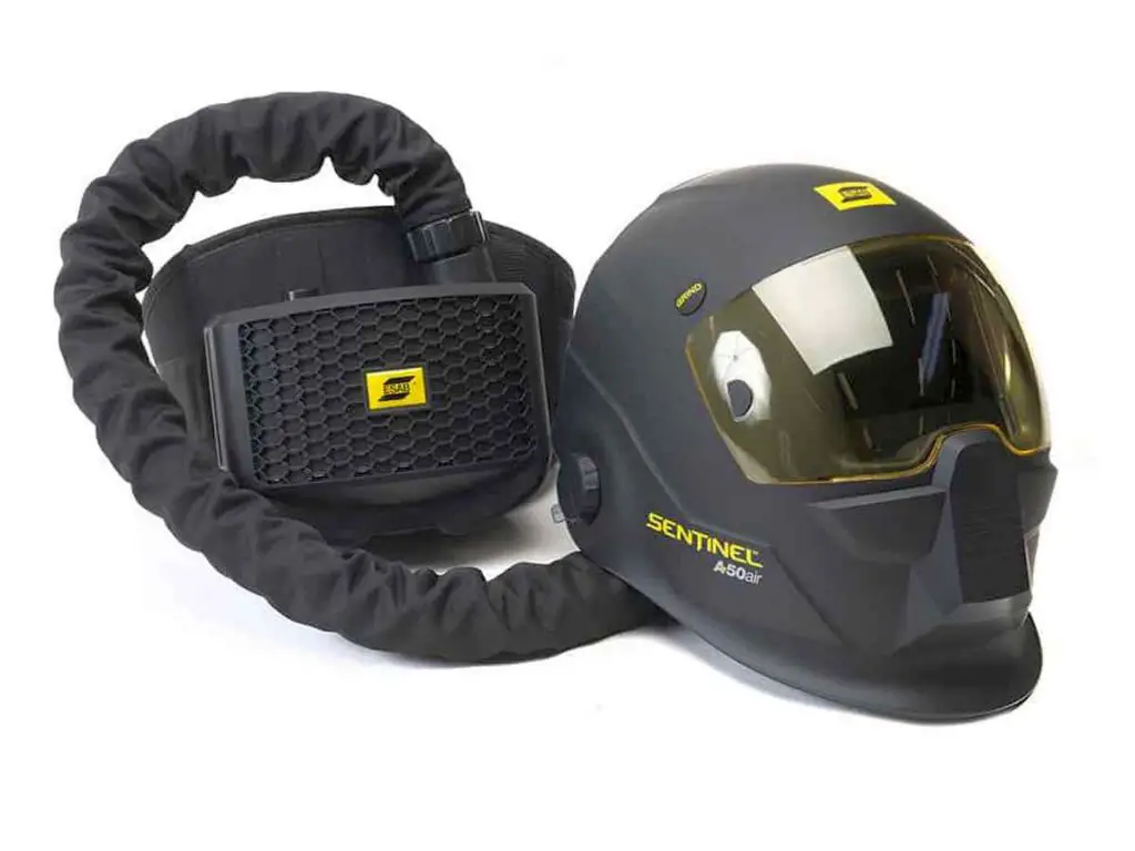A photo of a welding powered air-purifying respirator (PAPR)