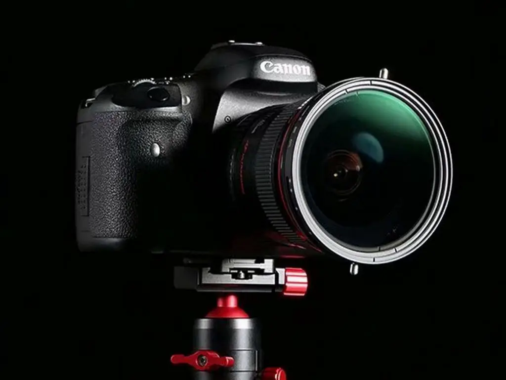 A photo of a DSLR camera with natural density filters